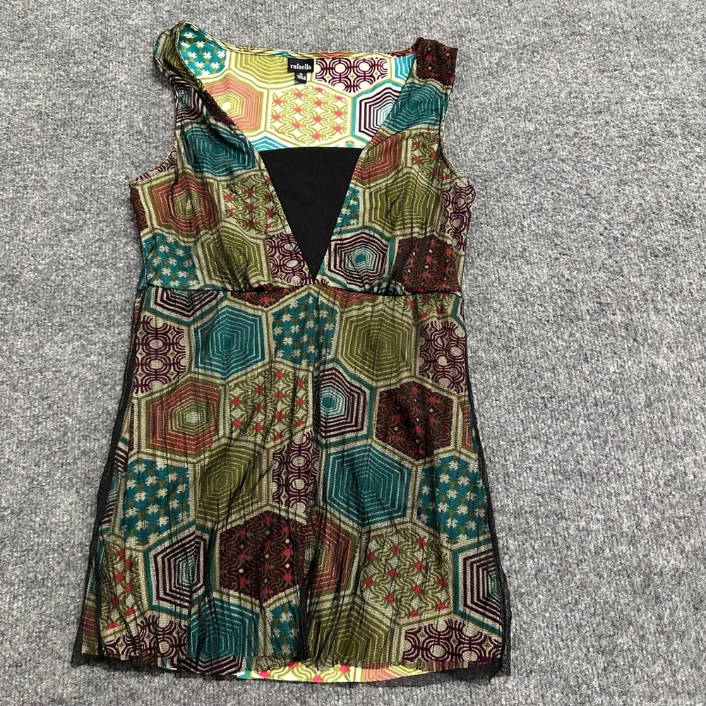 Rafaella Blouse Womens Size S Multicolor Geometric Mesh V-Neck Sleeveless Top